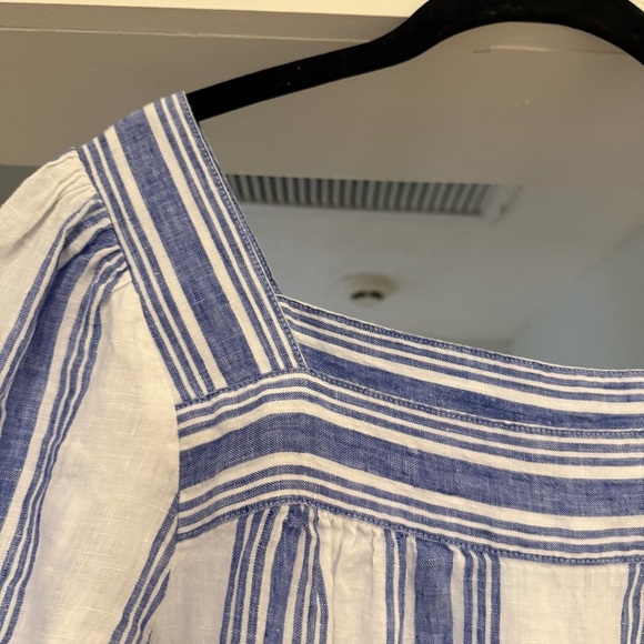 Talbots 100% Linen Blue & White Striped Blouse Sz Med Vacation Summer Classy - Picture 3 of 8